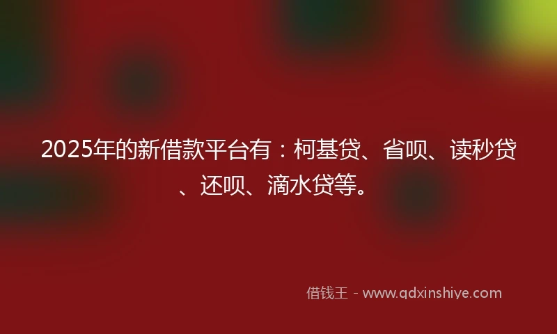 2025年的新借款平台有：柯基贷、省呗、读秒贷、还呗、滴水贷等。