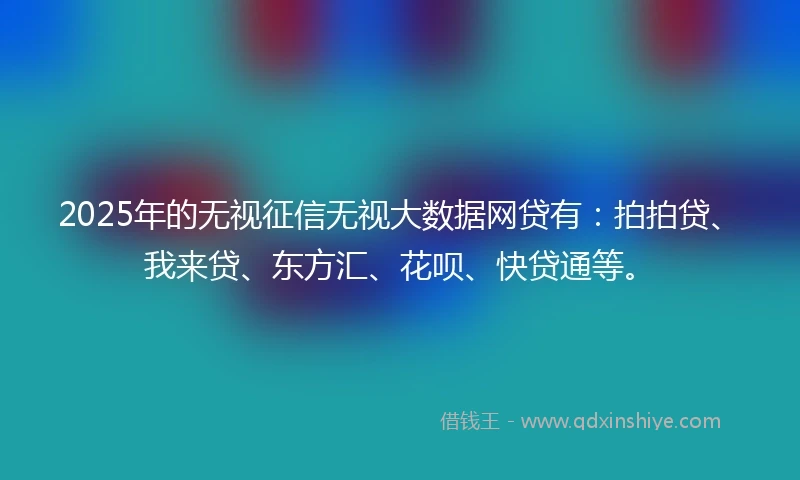 2025年的无视征信无视大数据网贷有：拍拍贷、我来贷、东方汇、花呗、快贷通等。