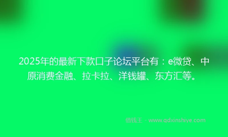 2025年的最新下款口子论坛平台有：e微贷、中原消费金融、拉卡拉、洋钱罐、东方汇等。
