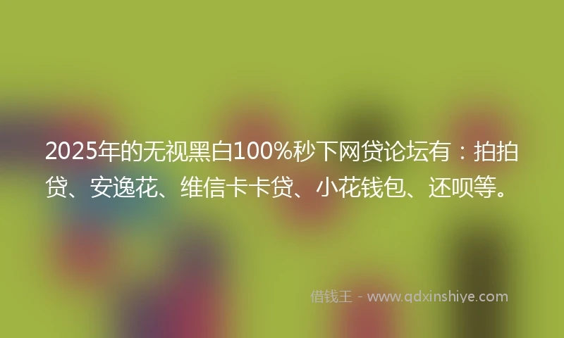 2025年的无视黑白100%秒下网贷论坛有：拍拍贷、安逸花、维信卡卡贷、小花钱包、还呗等。
