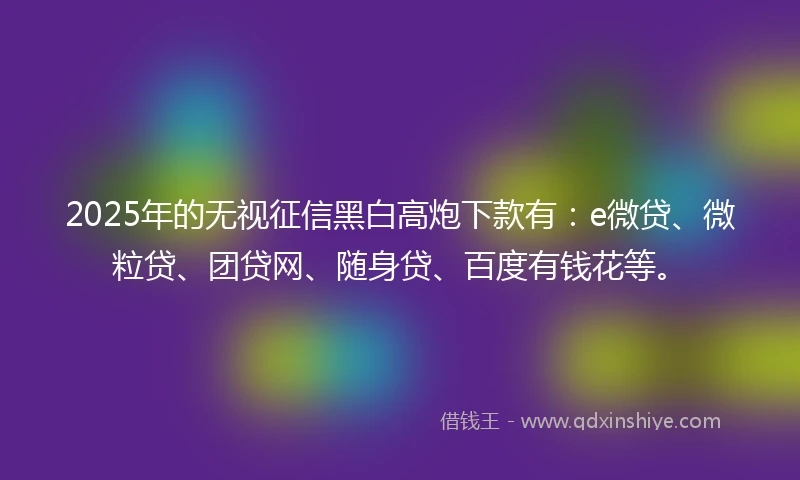 2025年的无视征信黑白高炮下款有：e微贷、微粒贷、团贷网、随身贷、百度有钱花等。