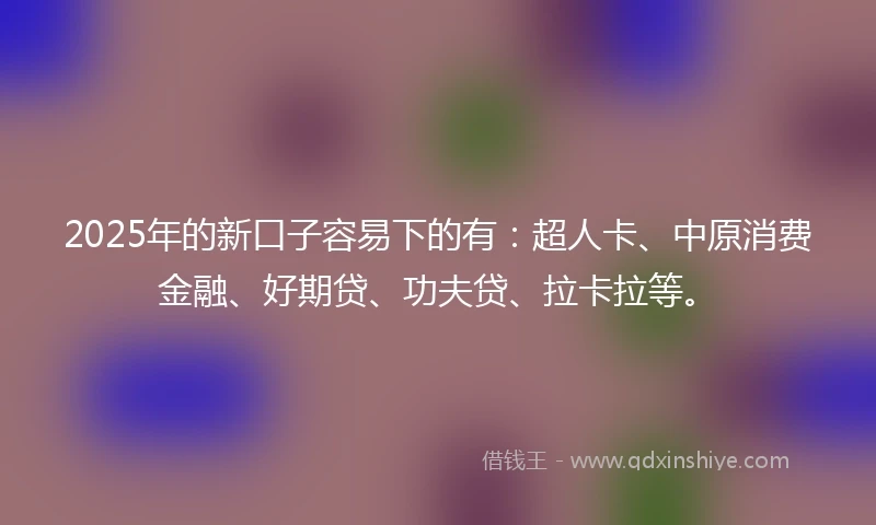 2025年的新口子容易下的有：超人卡、中原消费金融、好期贷、功夫贷、拉卡拉等。