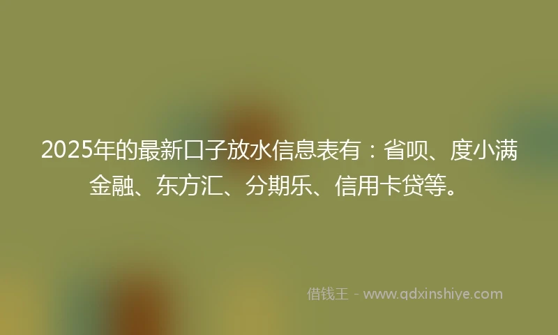 2025年的最新口子放水信息表有:省呗、度小满金融、东方汇、分期乐、信用卡贷等。