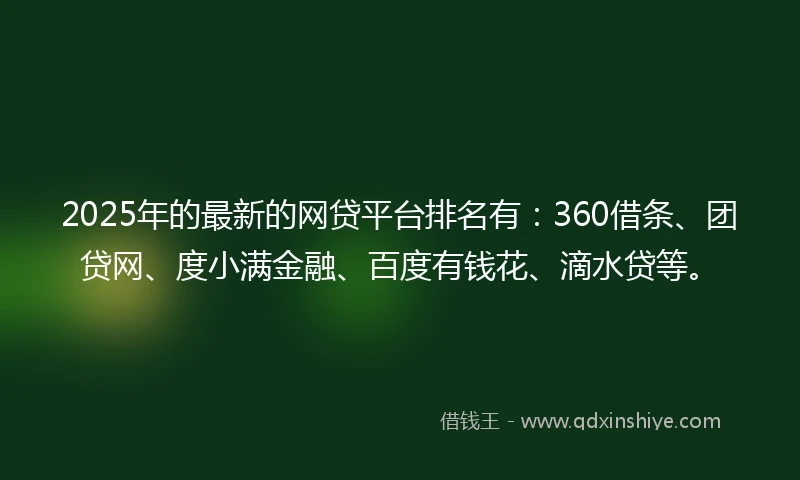 2025年的最新的网贷平台排名有：360借条、团贷网、度小满金融、百度有钱花、滴水贷等。
