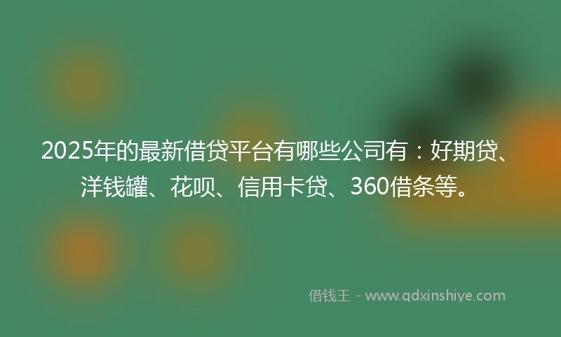 2025年的最新借贷平台有哪些公司有：好期贷、洋钱罐、花呗、信用卡贷、360借条等。