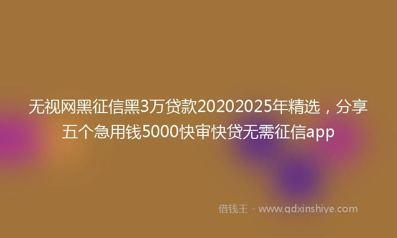 无视网黑征信黑3万贷款20202025年精选，分享五个急用钱5000快审快贷无需征信app