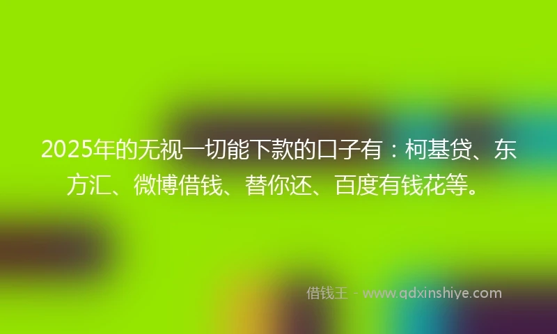 2025年的无视一切能下款的口子有：柯基贷、东方汇、微博借钱、替你还、百度有钱花等。
