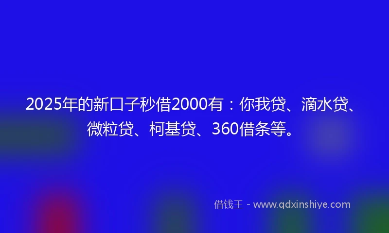 2025年的新口子秒借2000有:你我贷、滴水贷、微粒贷、柯基贷、360借条等。