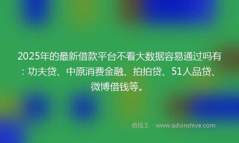 2025年的最新借款平台不看大数据容易通过吗有：功夫贷、中原消费金融、拍拍贷、51人品贷、微博借钱等。