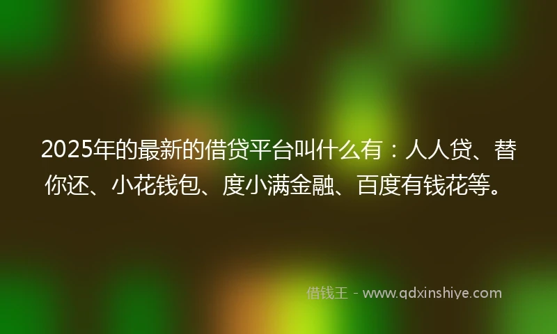 2025年的最新的借贷平台叫什么有：人人贷、替你还、小花钱包、度小满金融、百度有钱花等。