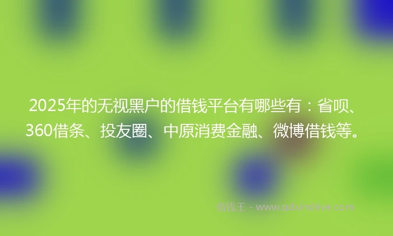 2025年的无视黑户的借钱平台有哪些有:省呗、360借条、投友圈、中原消费金融、微博借钱等。