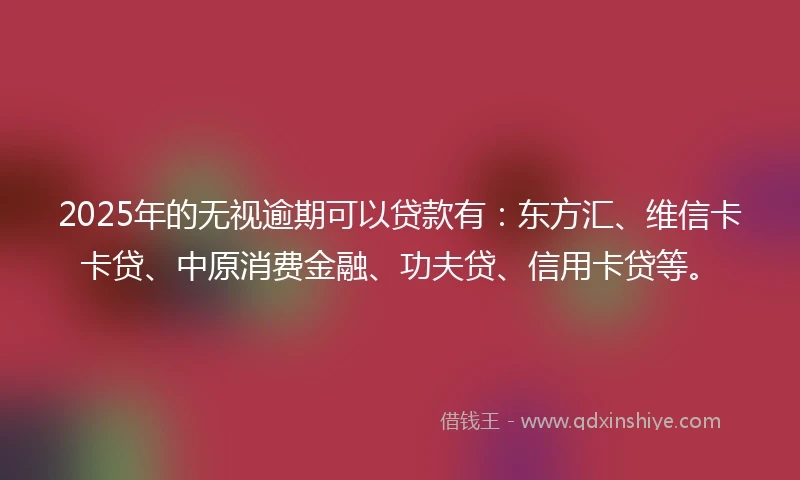 2025年的无视逾期可以贷款有：东方汇、维信卡卡贷、中原消费金融、功夫贷、信用卡贷等。