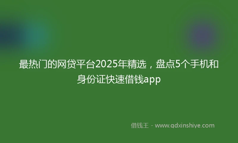 最热门的网贷平台2025年精选，盘点5个手机和身份证快速借钱app