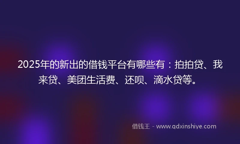 2025年的新出的借钱平台有哪些有：拍拍贷、我来贷、美团生活费、还呗、滴水贷等。