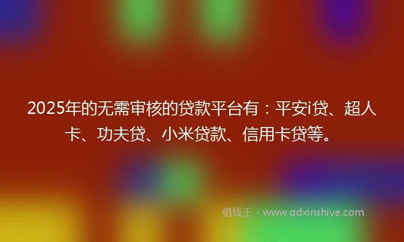 2025年的无需审核的贷款平台有：平安i贷、超人卡、功夫贷、小米贷款、信用卡贷等。