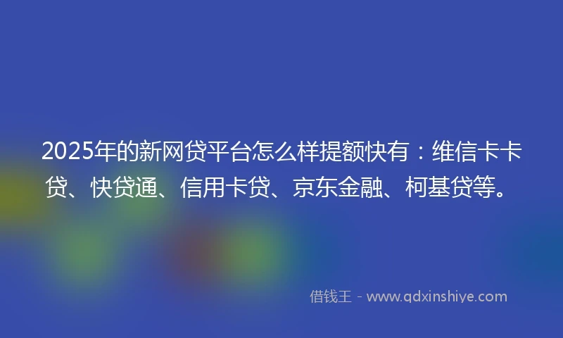 2025年的新网贷平台怎么样提额快有：维信卡卡贷、快贷通、信用卡贷、京东金融、柯基贷等。