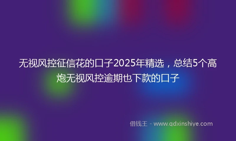 无视风控征信花的口子2025年精选，总结5个高炮无视风控逾期也下款的口子