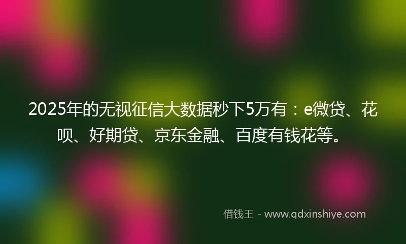 2025年的无视征信大数据秒下5万有：e微贷、花呗、好期贷、京东金融、百度有钱花等。