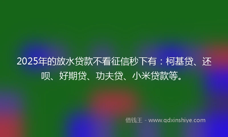 2025年的放水贷款不看征信秒下有：柯基贷、还呗、好期贷、功夫贷、小米贷款等。
