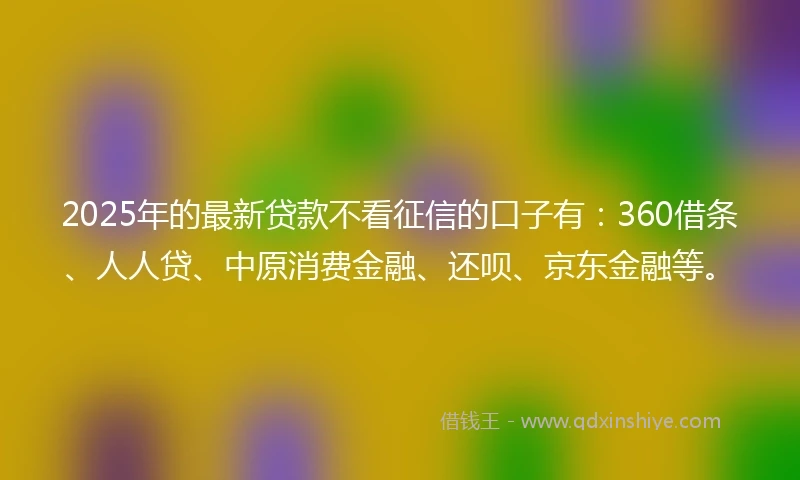 2025年的最新贷款不看征信的口子有:360借条、人人贷、中原消费金融、还呗、京东金融等。