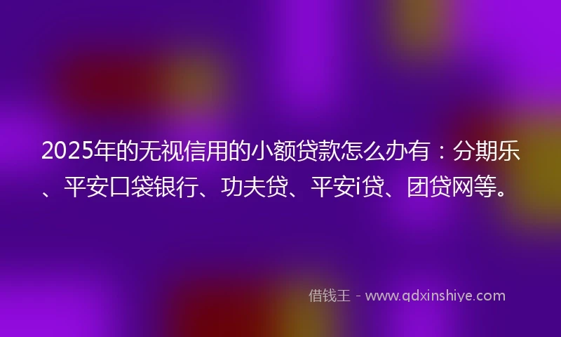 2025年的无视信用的小额贷款怎么办有：分期乐、平安口袋银行、功夫贷、平安i贷、团贷网等。