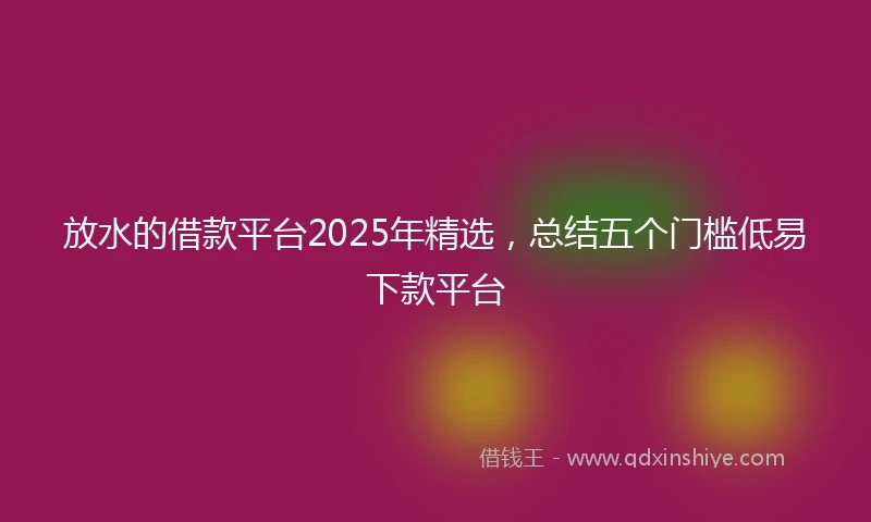 放水的借款平台2025年精选，总结五个门槛低易下款平台