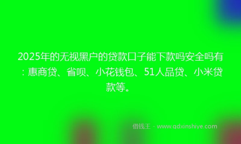 2025年的无视黑户的贷款口子能下款吗安全吗有：惠商贷、省呗、小花钱包、51人品贷、小米贷款等。