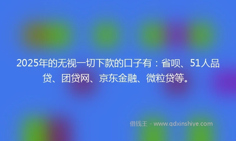 2025年的无视一切下款的口子有：省呗、51人品贷、团贷网、京东金融、微粒贷等。