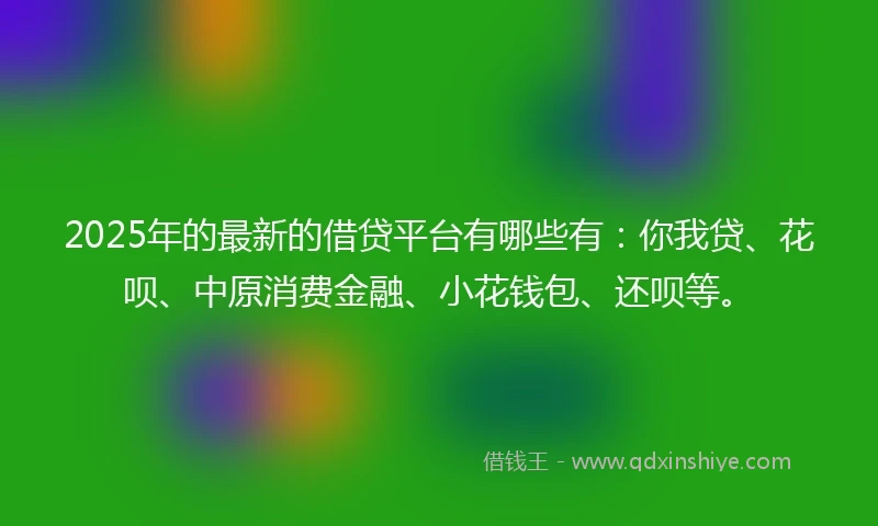 2025年的最新的借贷平台有哪些有:你我贷、花呗、中原消费金融、小花钱包、还呗等。