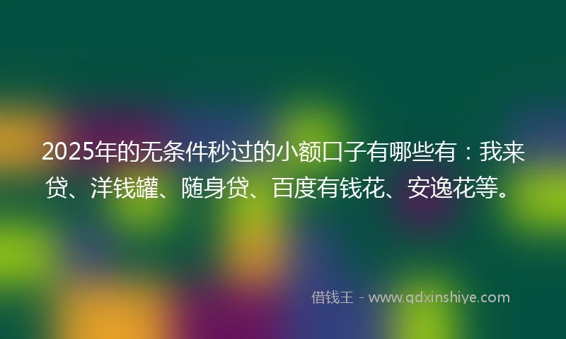 2025年的无条件秒过的小额口子有哪些有：我来贷、洋钱罐、随身贷、百度有钱花、安逸花等。