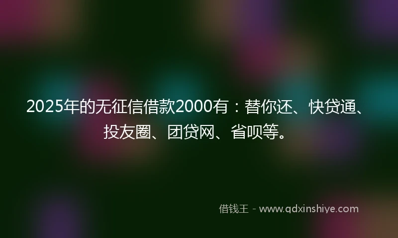 2025年的无征信借款2000有：替你还、快贷通、投友圈、团贷网、省呗等。