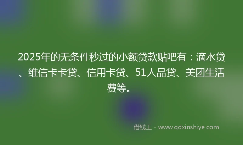 2025年的无条件秒过的小额贷款贴吧有:滴水贷、维信卡卡贷、信用卡贷、51人品贷、美团生活费等。