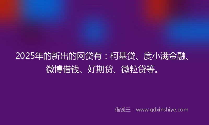2025年的新出的网贷有：柯基贷、度小满金融、微博借钱、好期贷、微粒贷等。