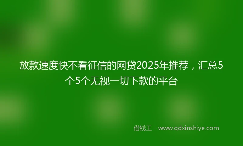 放款速度快不看征信的网贷2025年推荐，汇总5个5个无视一切下款的平台