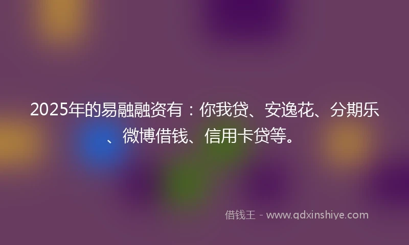 2025年的易融融资有：你我贷、安逸花、分期乐、微博借钱、信用卡贷等。