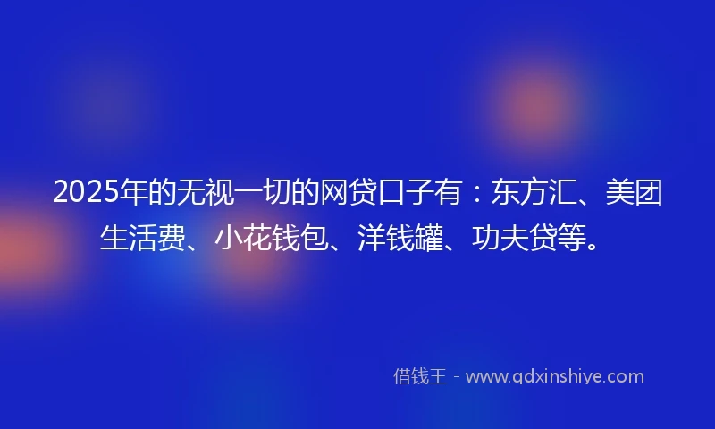 2025年的无视一切的网贷口子有：东方汇、美团生活费、小花钱包、洋钱罐、功夫贷等。