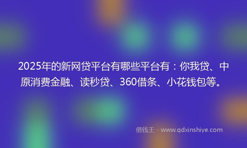 2025年的新网贷平台有哪些平台有:你我贷、中原消费金融、读秒贷、360借条、小花钱包等。