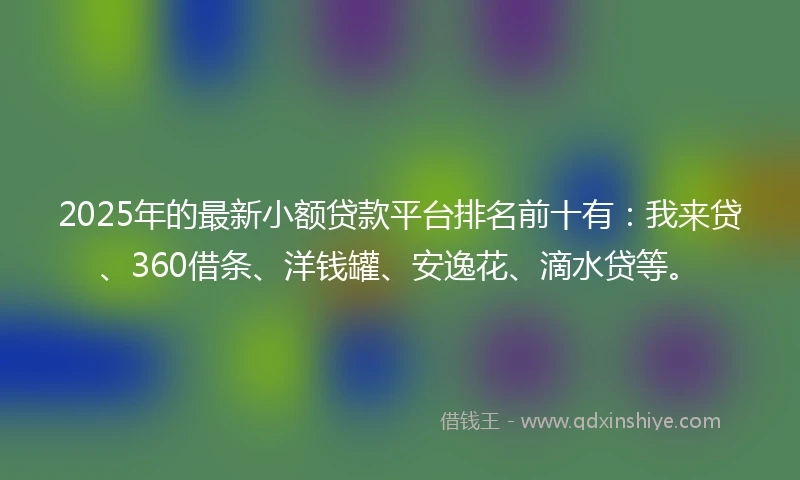 2025年的最新小额贷款平台排名前十有：我来贷、360借条、洋钱罐、安逸花、滴水贷等。