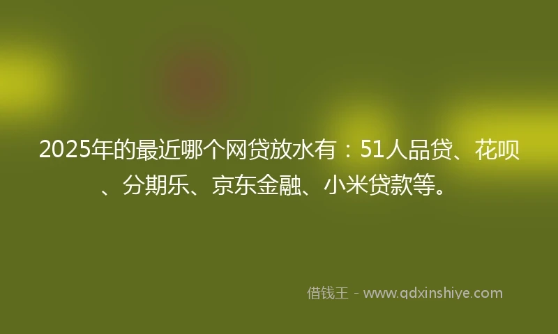 2025年的最近哪个网贷放水有：51人品贷、花呗、分期乐、京东金融、小米贷款等。