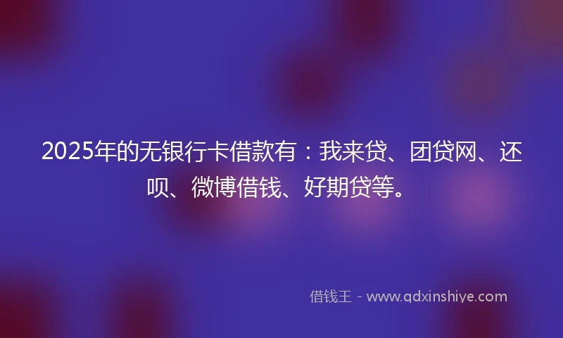 2025年的无银行卡借款有：我来贷、团贷网、还呗、微博借钱、好期贷等。
