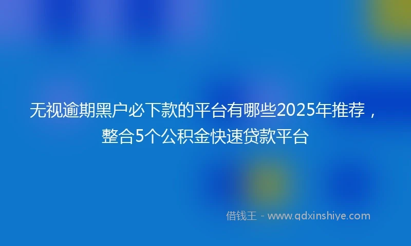 无视逾期黑户必下款的平台有哪些2025年推荐，整合5个公积金快速贷款平台