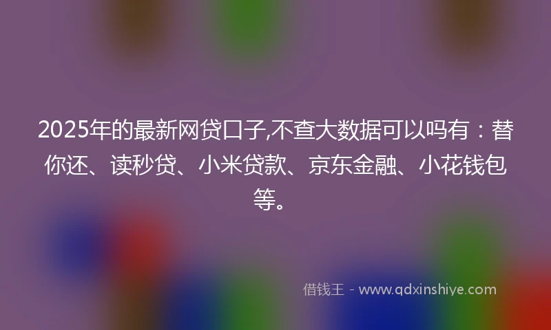 2025年的最新网贷口子,不查大数据可以吗有：替你还、读秒贷、小米贷款、京东金融、小花钱包等。