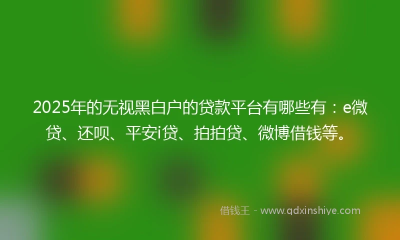 2025年的无视黑白户的贷款平台有哪些有：e微贷、还呗、平安i贷、拍拍贷、微博借钱等。
