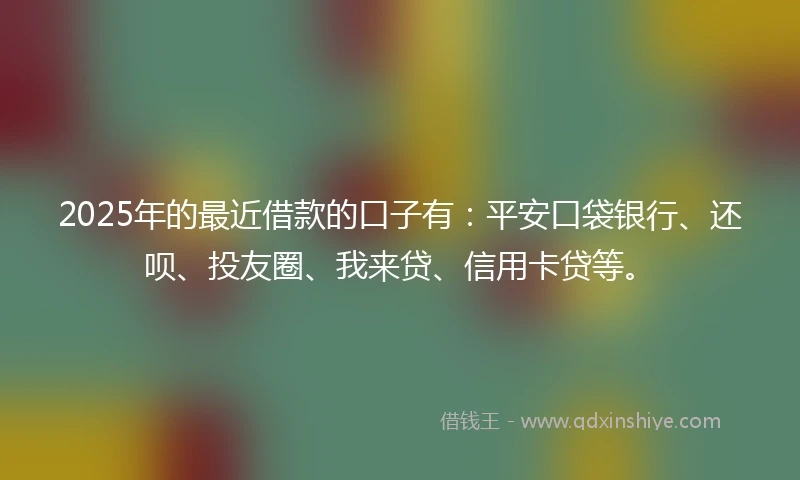 2025年的最近借款的口子有：平安口袋银行、还呗、投友圈、我来贷、信用卡贷等。