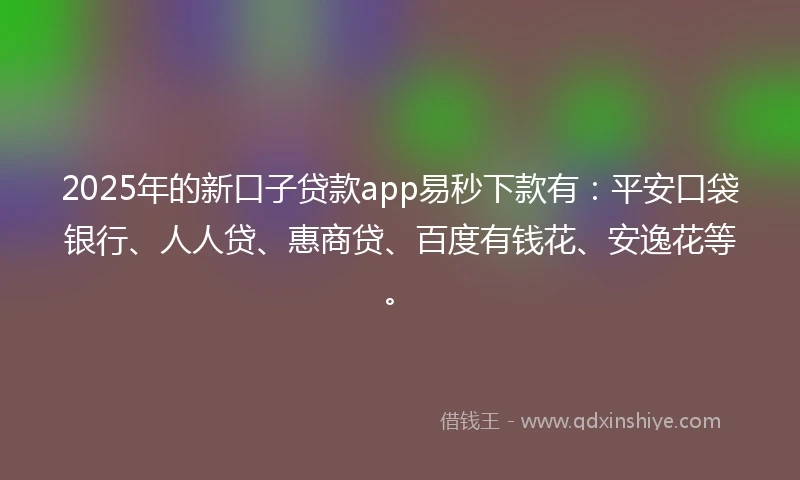 2025年的新口子贷款app易秒下款有：平安口袋银行、人人贷、惠商贷、百度有钱花、安逸花等。