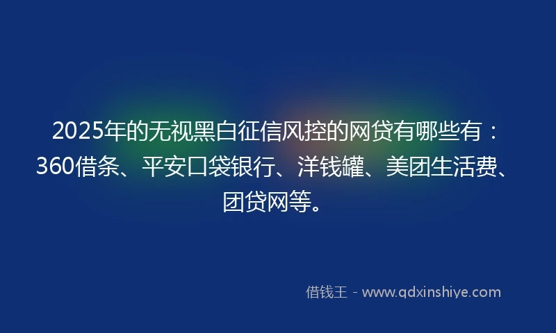 2025年的无视黑白征信风控的网贷有哪些有：360借条、平安口袋银行、洋钱罐、美团生活费、团贷网等。