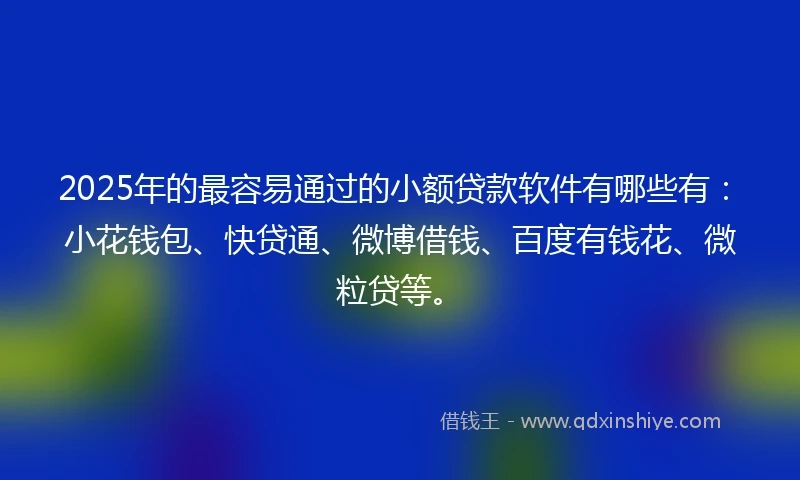 2025年的最容易通过的小额贷款软件有哪些有：小花钱包、快贷通、微博借钱、百度有钱花、微粒贷等。