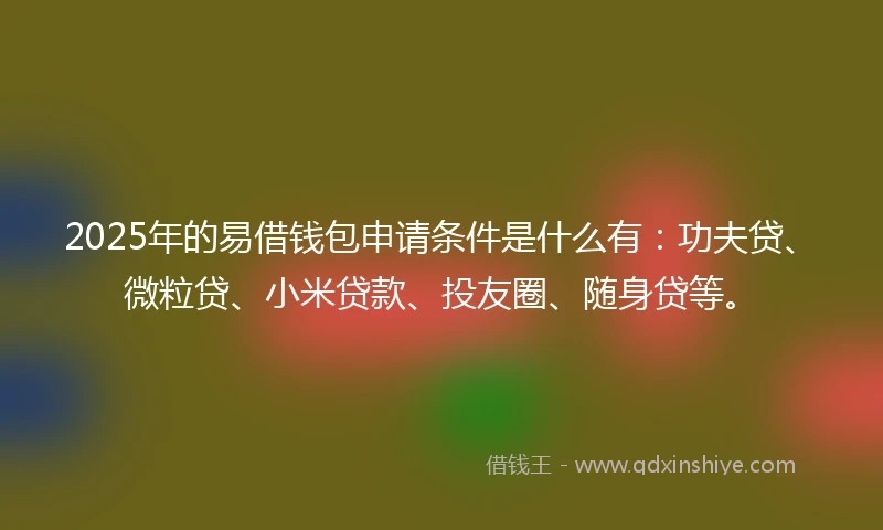 2025年的易借钱包申请条件是什么有：功夫贷、微粒贷、小米贷款、投友圈、随身贷等。