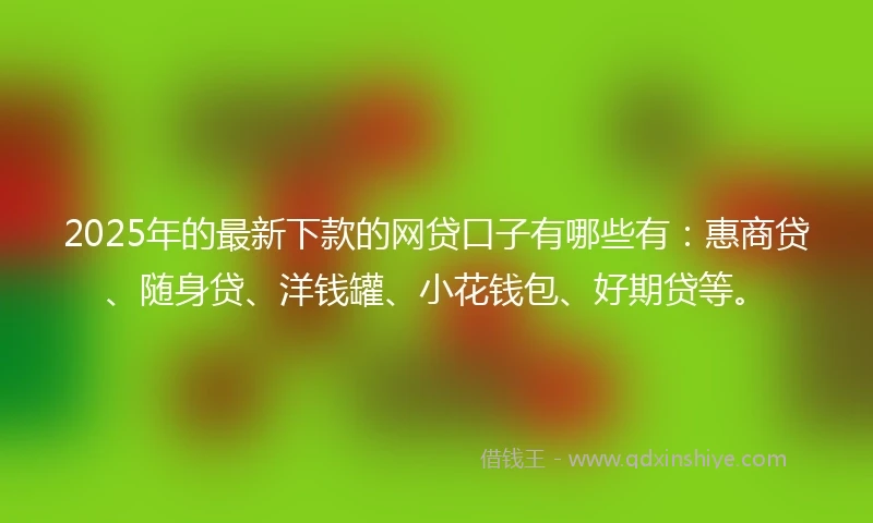 2025年的最新下款的网贷口子有哪些有：惠商贷、随身贷、洋钱罐、小花钱包、好期贷等。