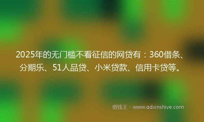 2025年的无门槛不看征信的网贷有：360借条、分期乐、51人品贷、小米贷款、信用卡贷等。